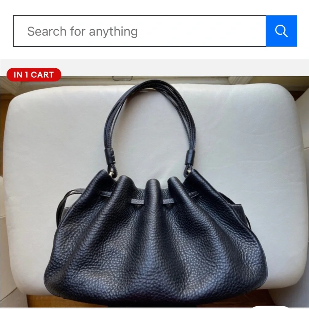 kate spade Black Pebbled Leather Gathered Drawstring Tote